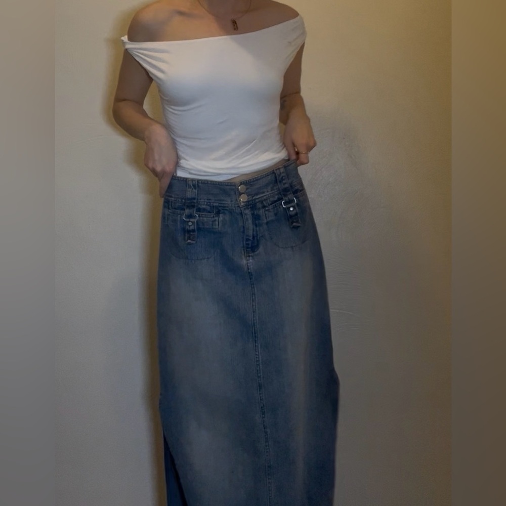 Maxi denim skirt trendy vintage faded glory Y2K - Picture 2 of 4